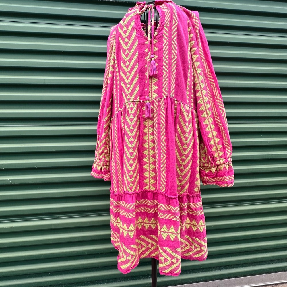 Anthropologie Maeve Dominique Pink Chartreuse Babydoll Tunic Dress Small